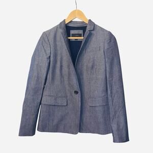 J.Crew Regency Blazer One-Button Pocket Lined Chambray Blue/Gray 100% Cotton 2
